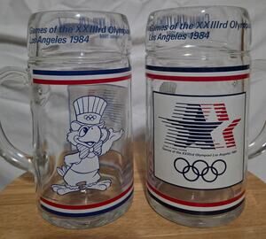 1984 Los Angeles Summer Olympics Glass Beer Mug Sam The Eagle Mascot 32oz